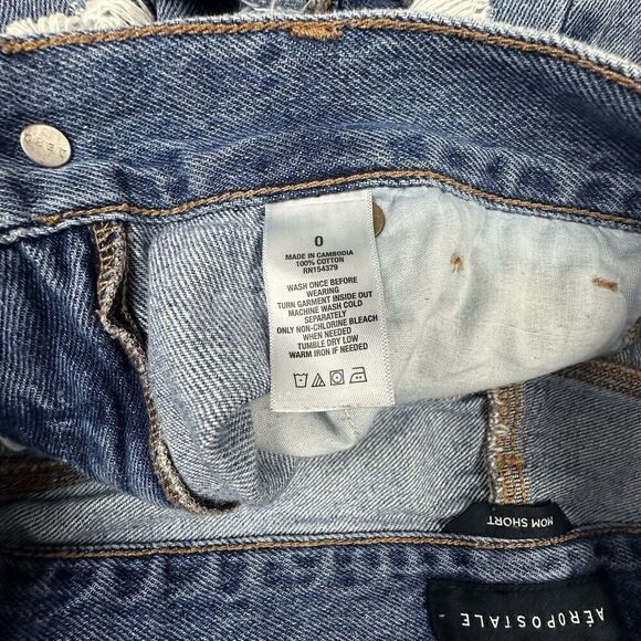 Aeropostale Mom Shorts Womens 0 (26x2.5) Blue Denim Distressed High Wasted - Picture 6 of 7